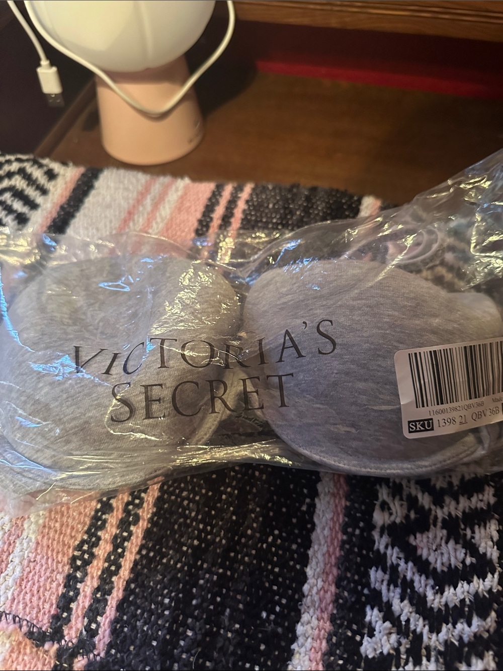Grey Victoria’s Secret bra.